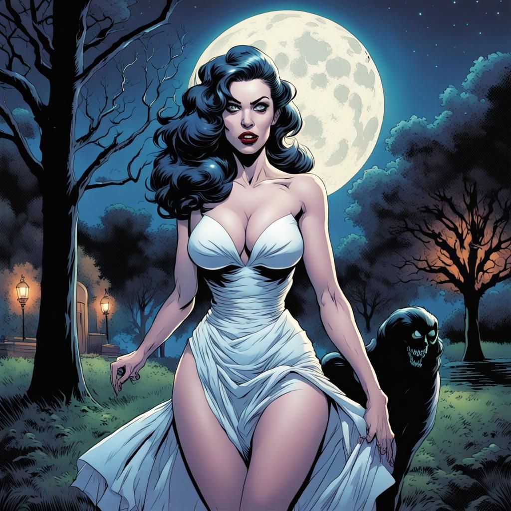 Ghostly Pinup Model in Comic Book Art Style