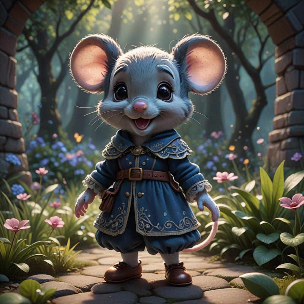 Whimsical Miniature Mouse in Enchanted Fantasy Scene