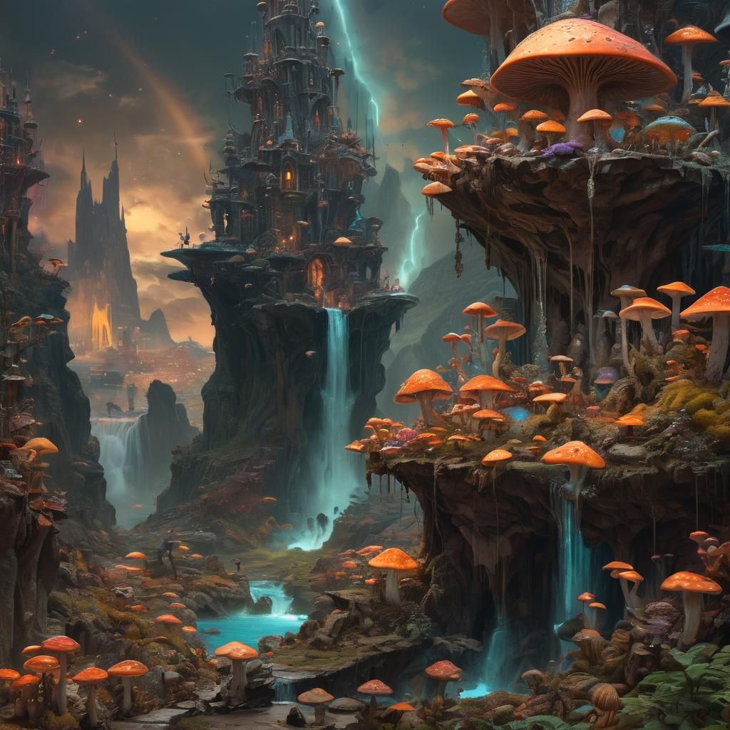 Magical Inner Earth Civilization: Surrealist Matte Painting