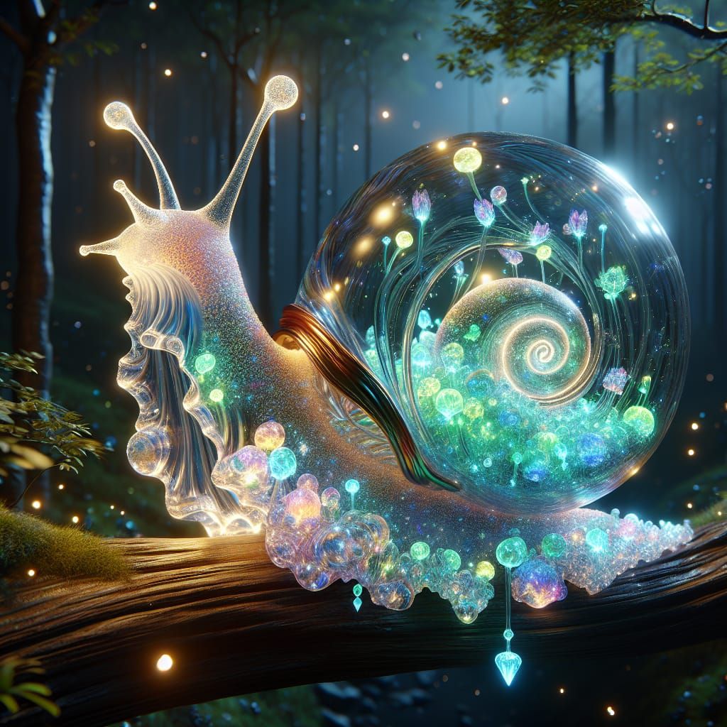 Bioluminescent Jade Snail Shell in Mystical Forest