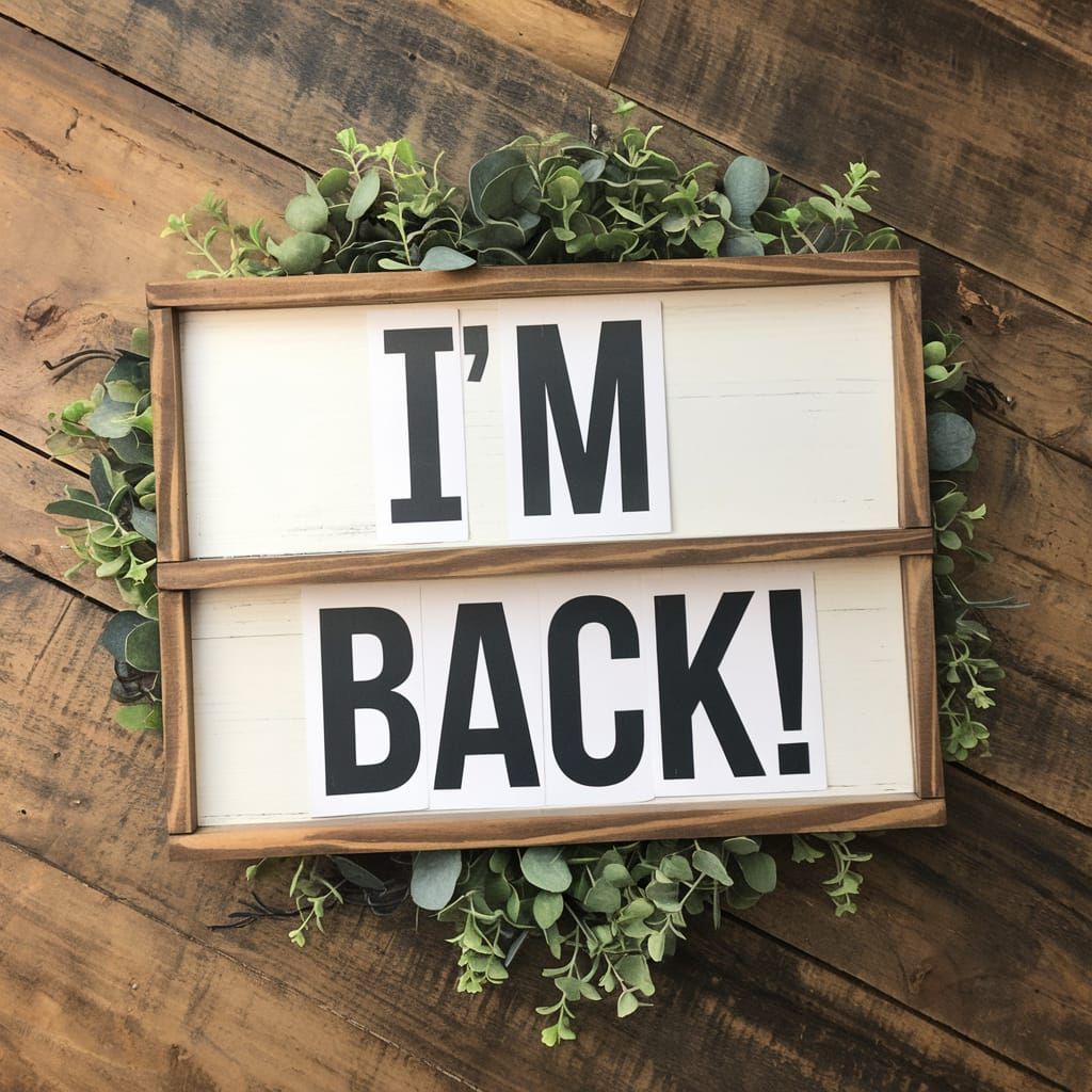 Simple Sign Announces: "I'm Back!"