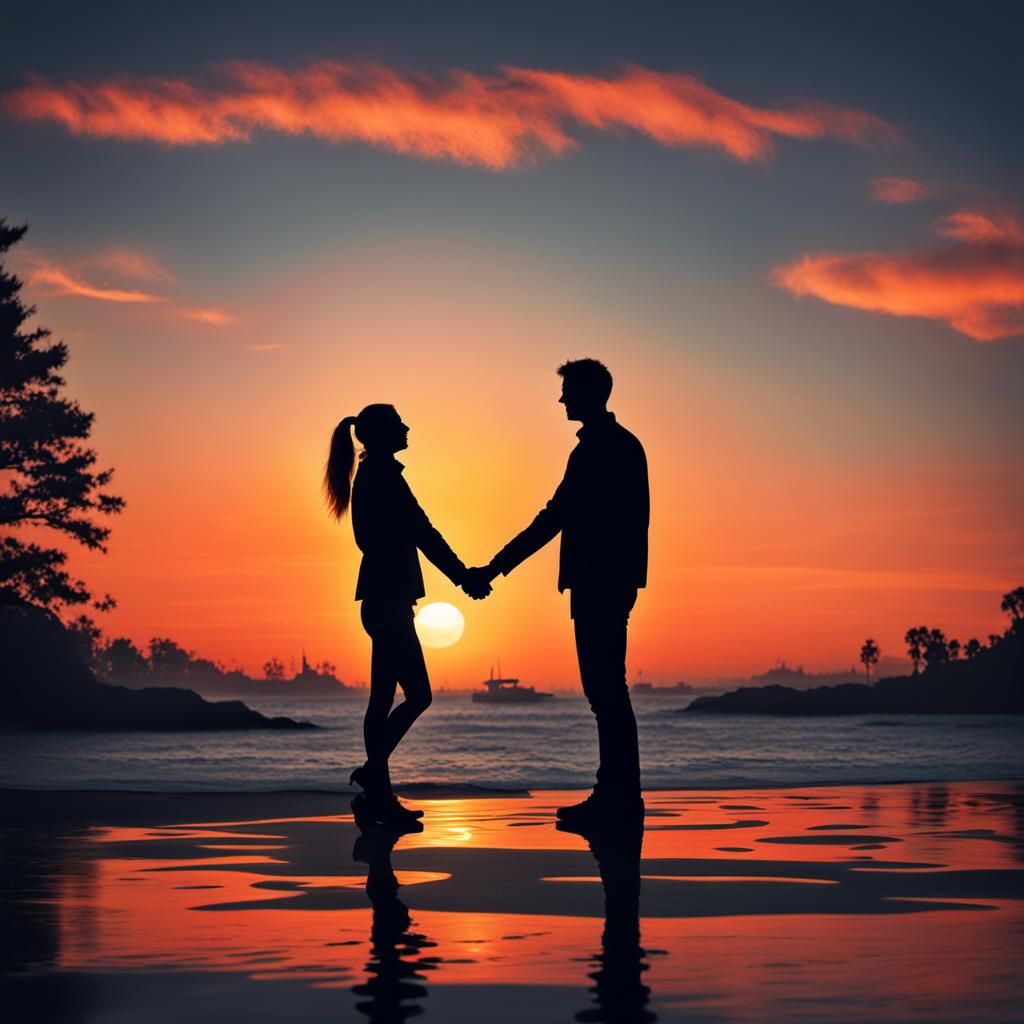 Romantic Silhouette of a Couple in Air