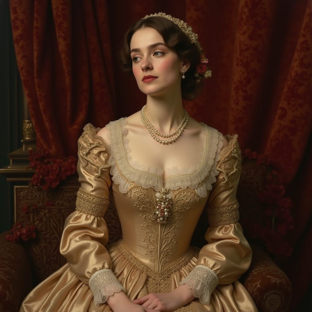 Elegant Victorian Lady in Opulent Satin Gown