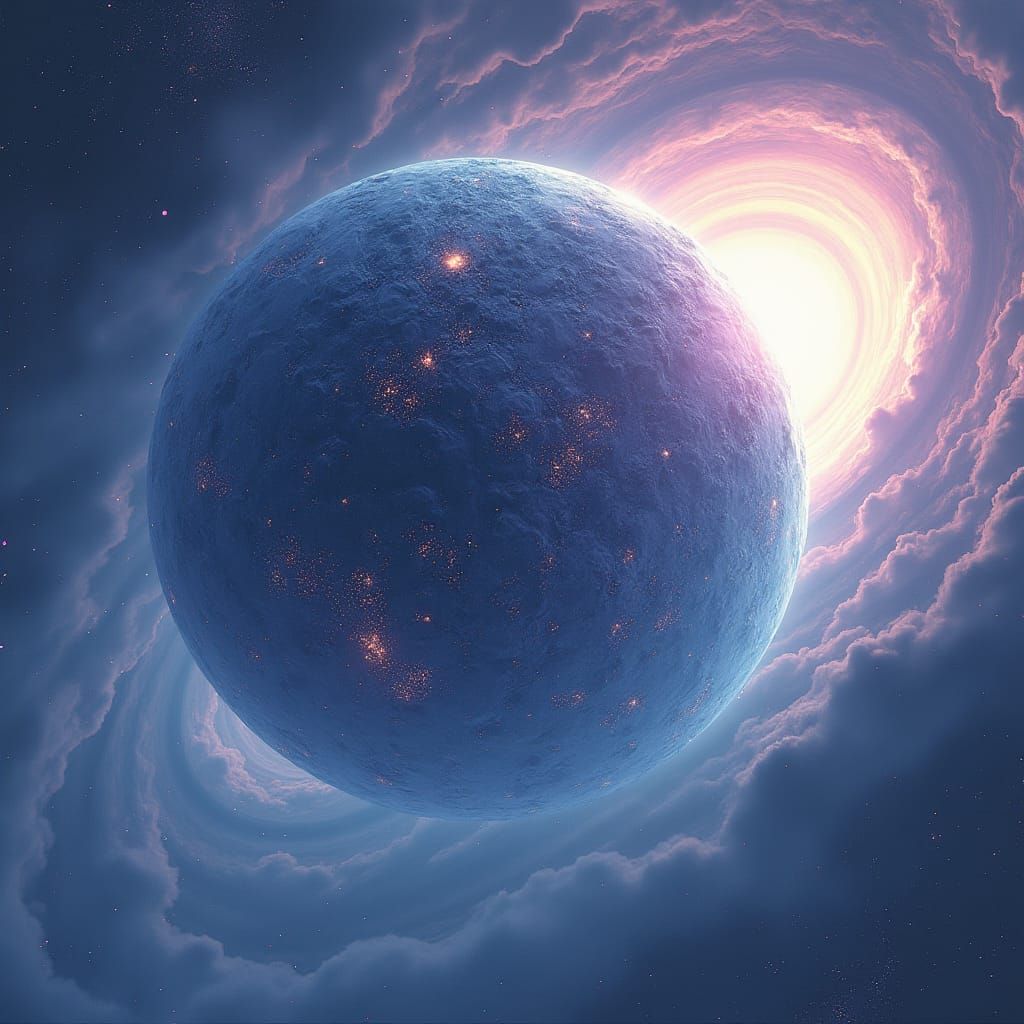 Cosmic Colossus: Planet-Sized Mecha in Ethereal Vortex