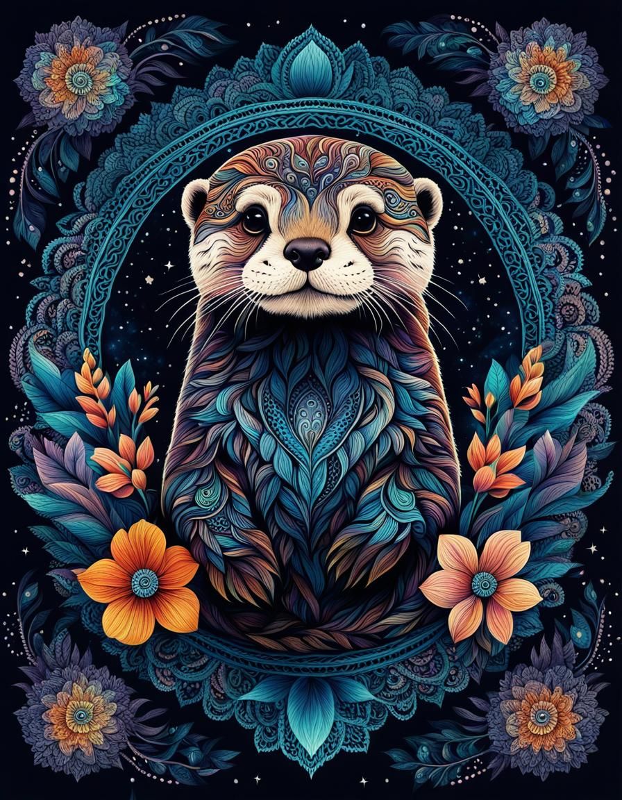 Cosmic Lace Art: Otter Pup Mandala Illustration
