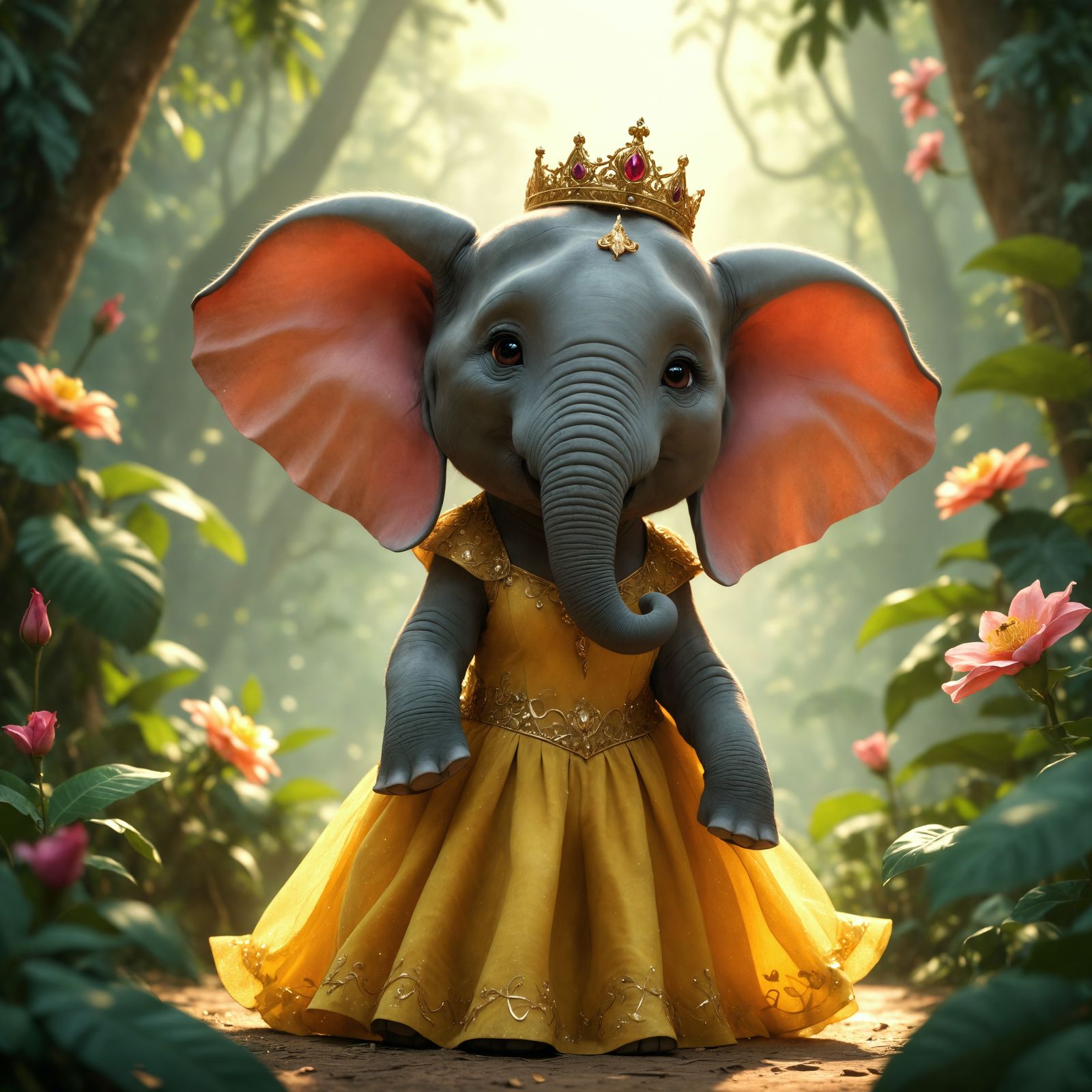Elephant as Princess Belle in Jungle