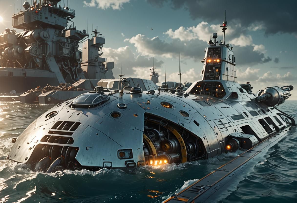 Futuristic US Navy Underwater Drone Carrier Concept Art