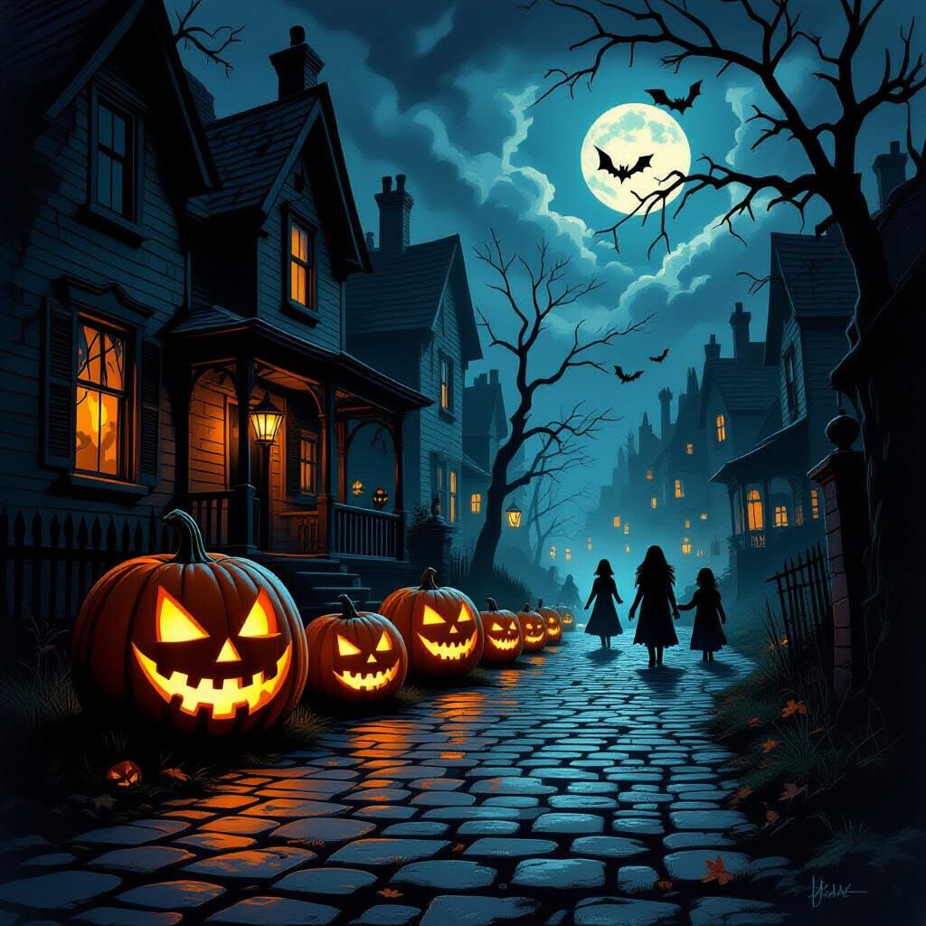 Sinister Halloween Scene with Twisted Figures