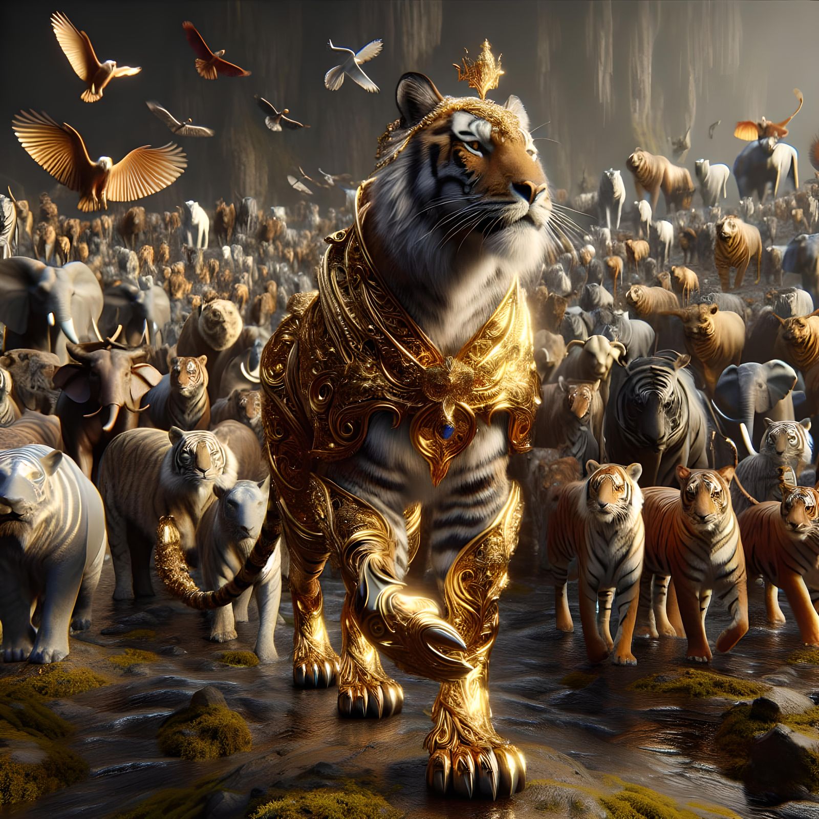 Majestic Armored Tiger Royalty in a Fantasy Realm