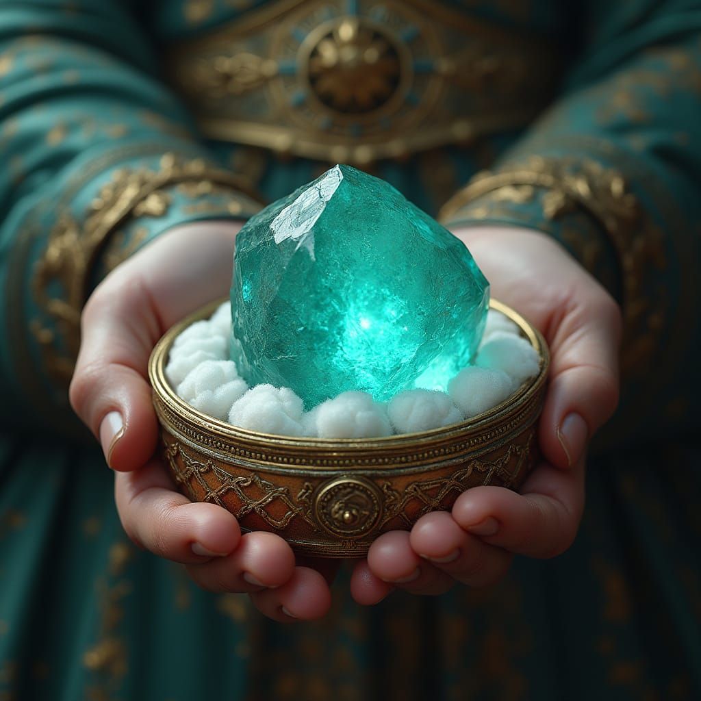 Glowing Turquoise Gemstone in Golden Reliquary