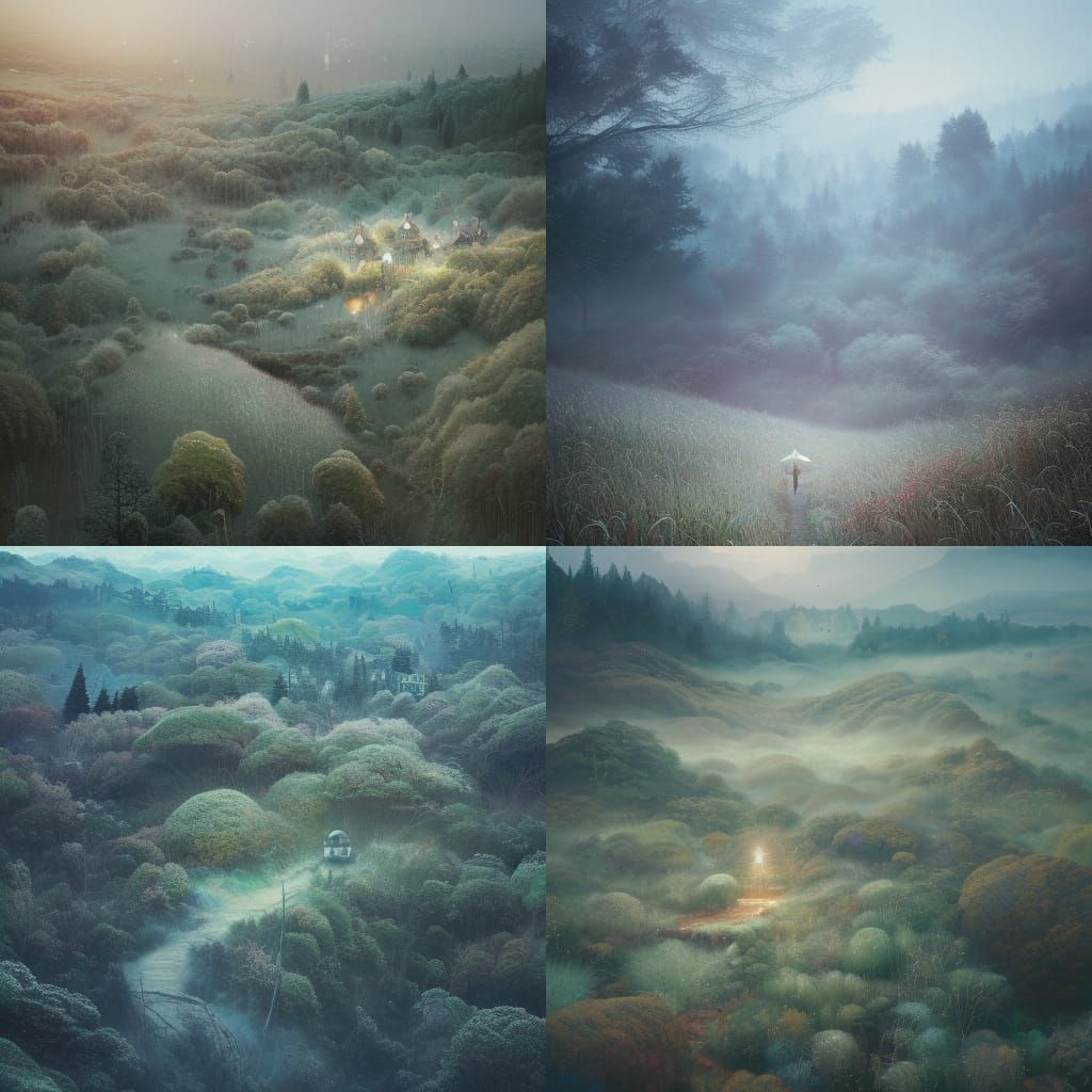 Hyperdetailed Misty Rolling Hills Landscape