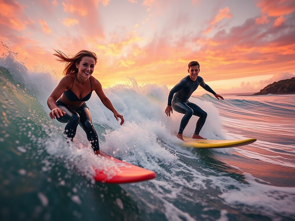 Surfing in Vibrant Tropical Waters