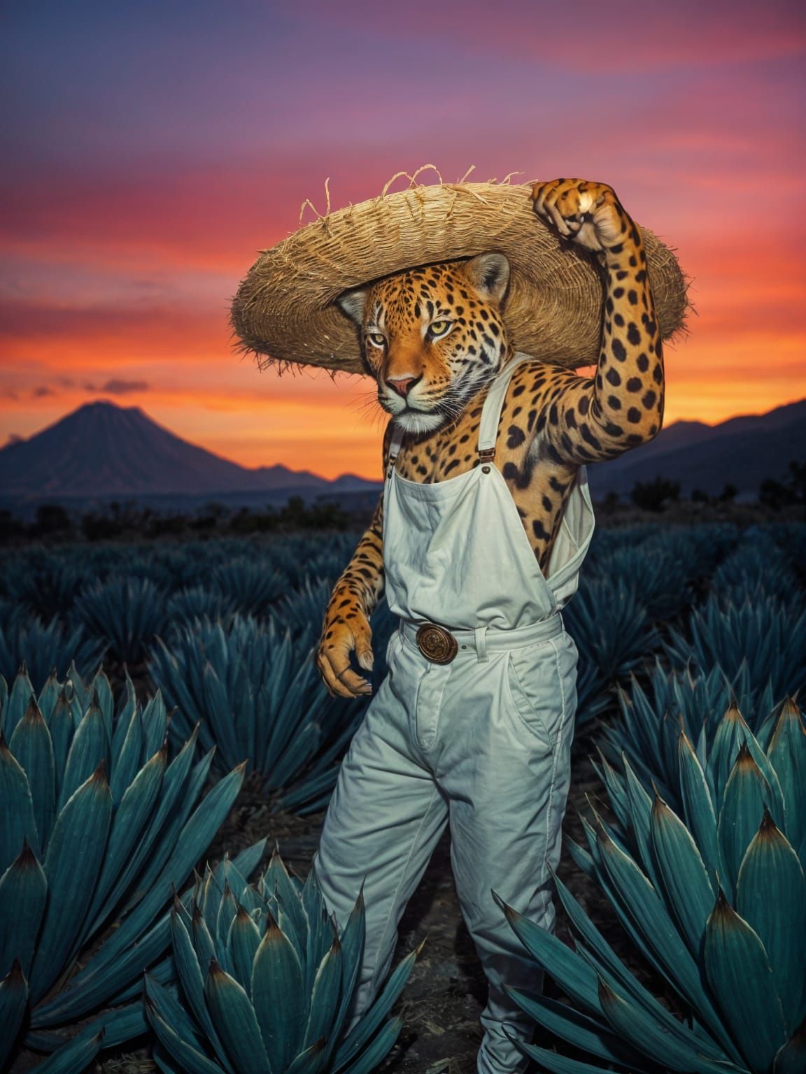 Jaguar mezcalero in agave fields