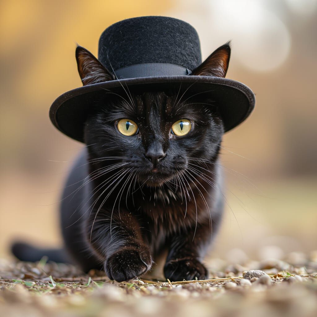 Black Cat in Hat Leaps: Professional Photography