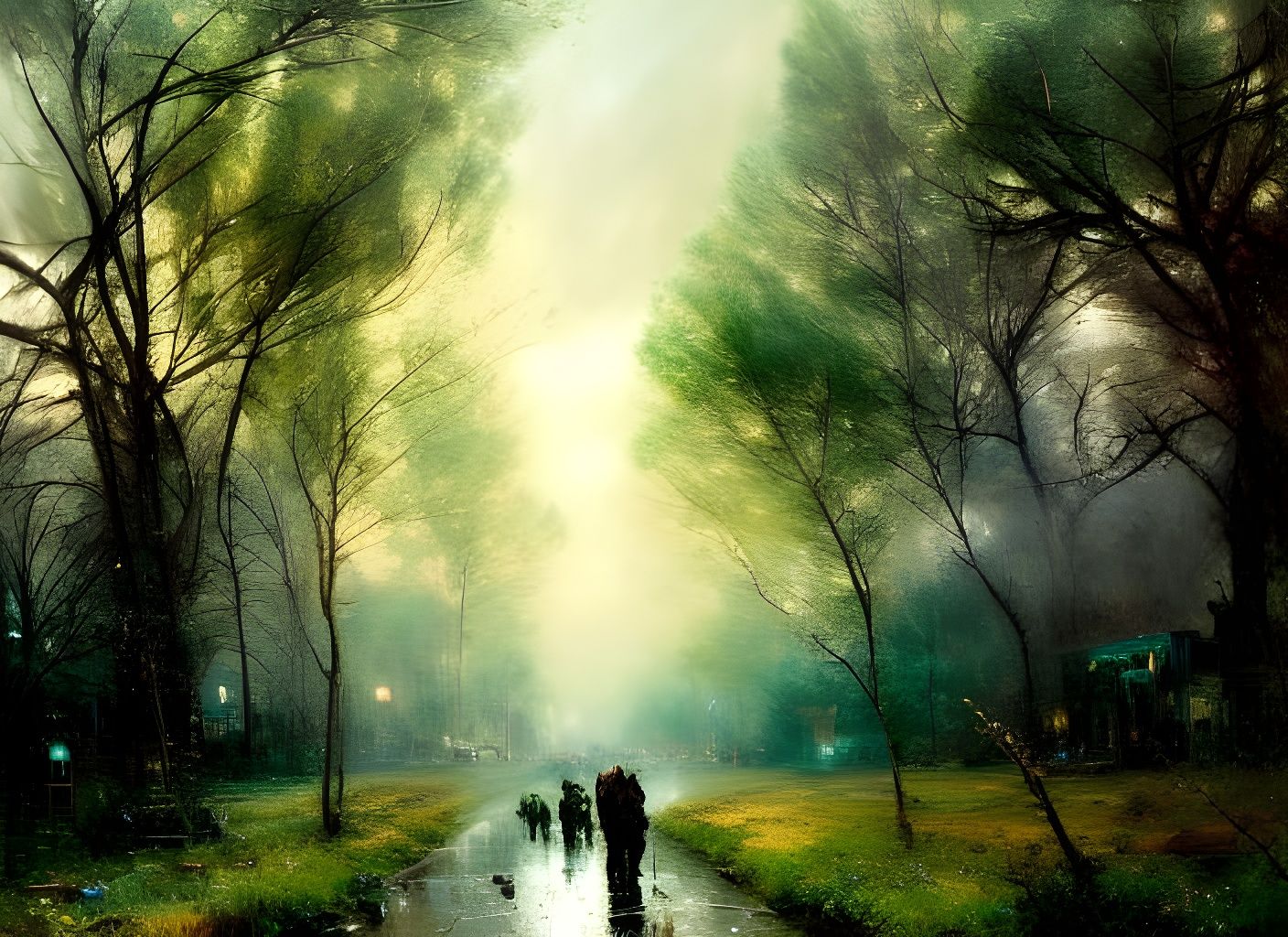 Hopeful Green Road to the Future in Oil Painting Style