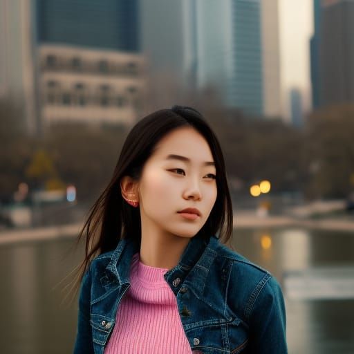 Attractive Girl in Pink Jacket, Hyperdetailed Portrait