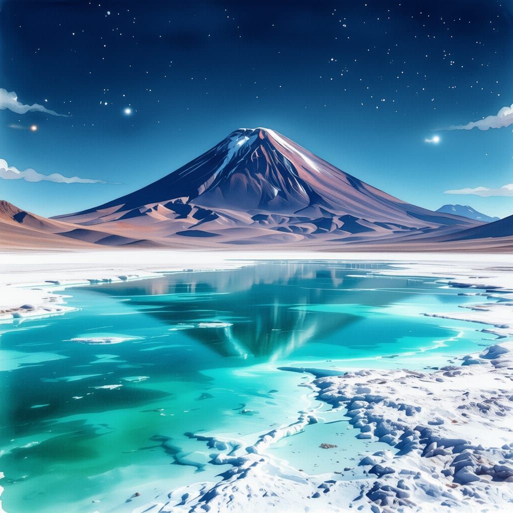 Laguna Verde Bolivia Watercolor Painting