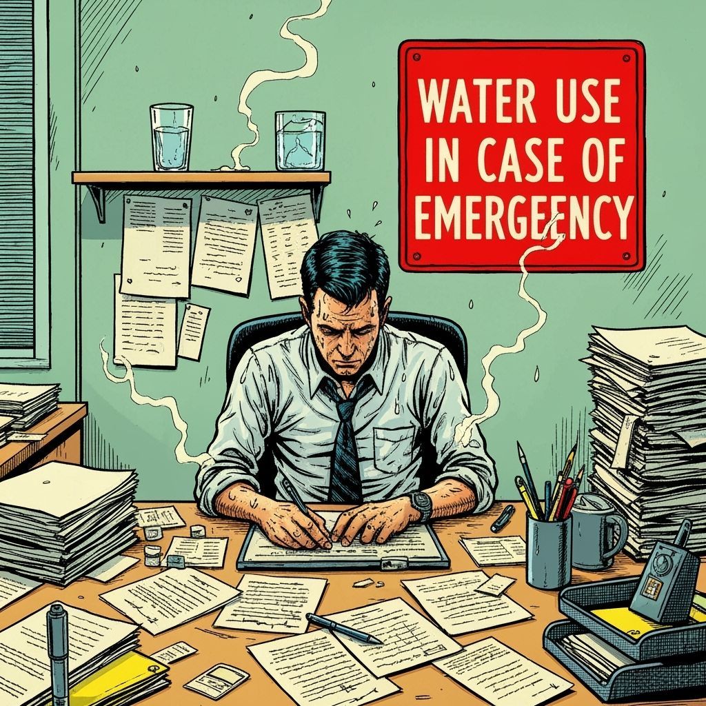 Exhausted Employee in Chaotic Office, Comic Book Style