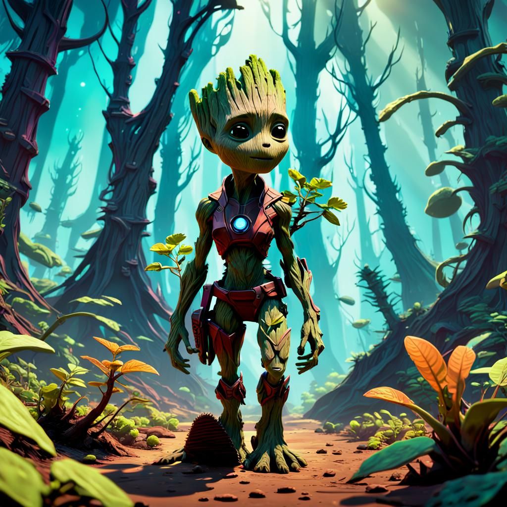Groot Embarks on a Forest Adventure with Gamora