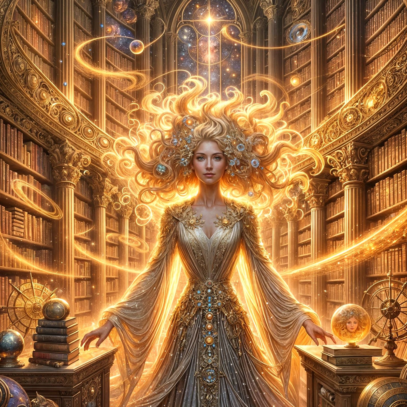 Celestial Librarian Organizes Cosmic Knowledge in Art Nouvea...