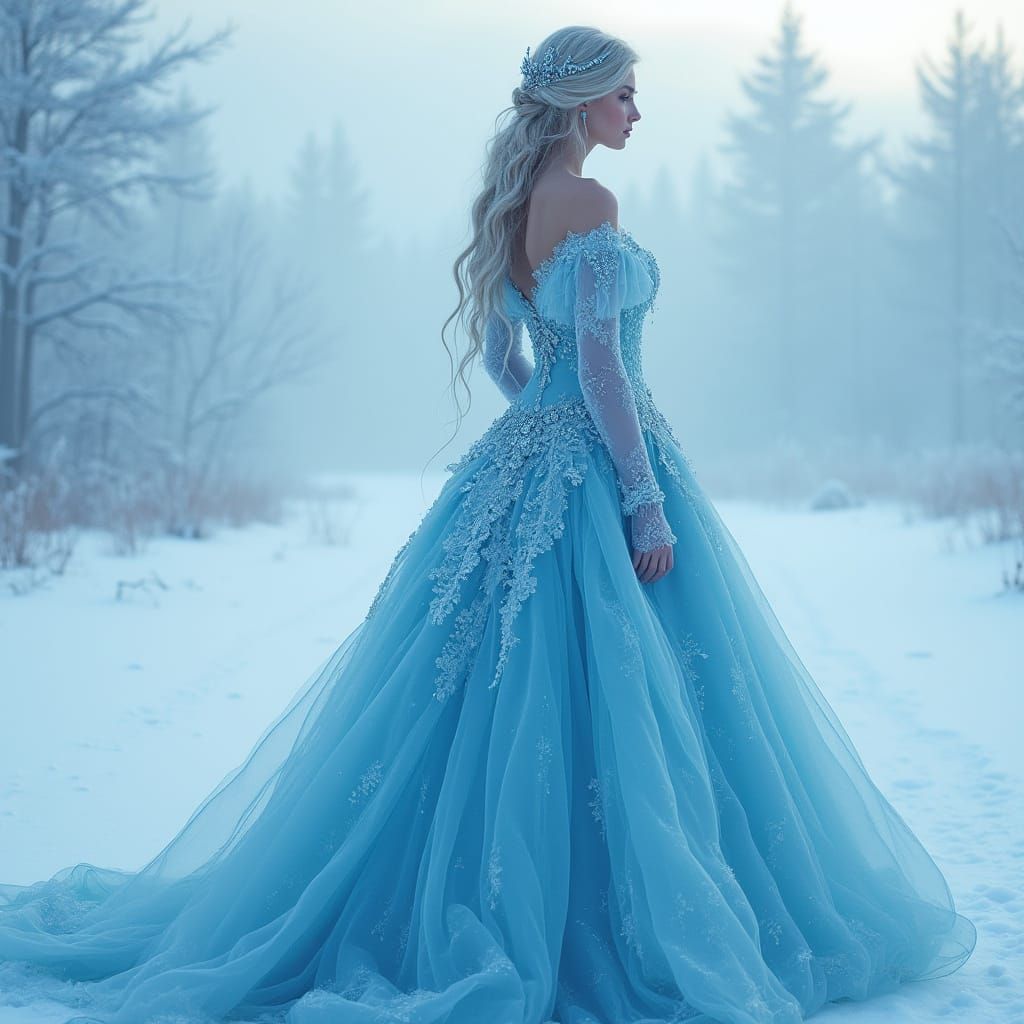 Ethereal Ice Queen in Frozen Landscape