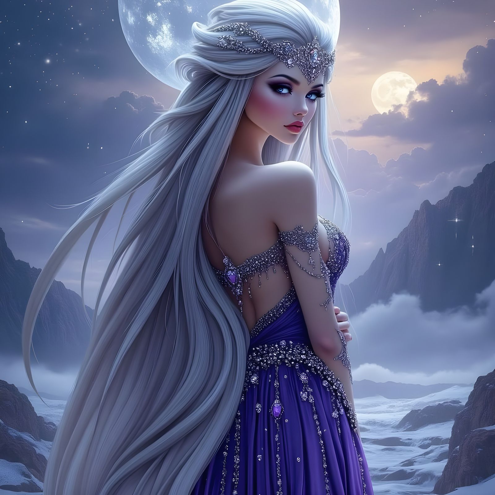 Glittering Norse Goddess in Twilight Elegance