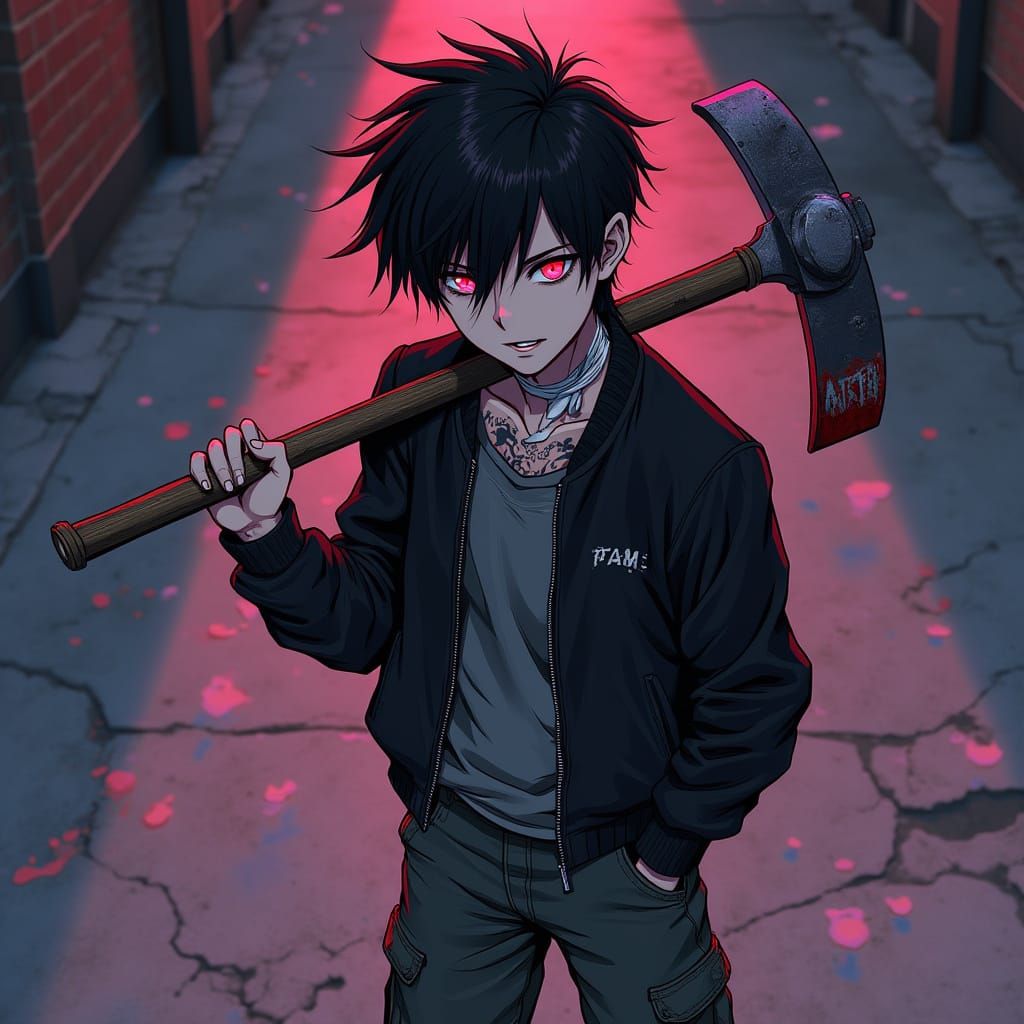 Anime Gang Leader with Glowing Eye in Gritty Style