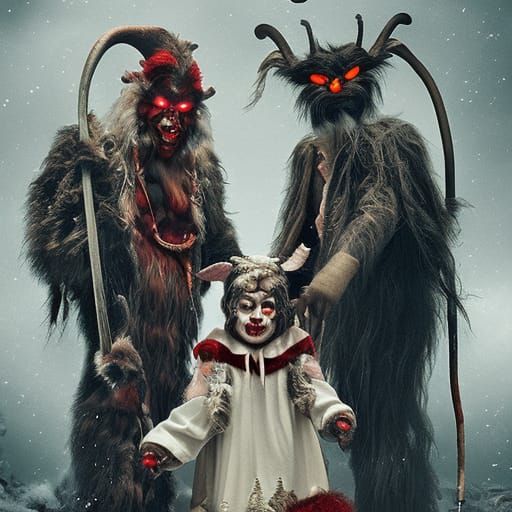 Krampus Family Portrait in Maximalist Digital Painting