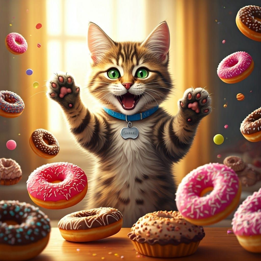Playful Kitten's Donut Adventure: Digital Art