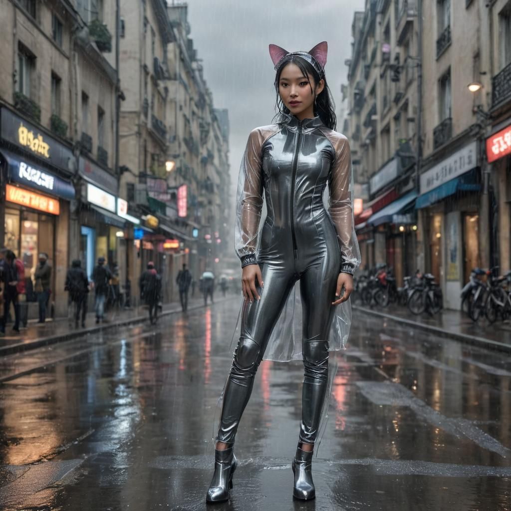 Cyberpunk Gymnast Cat Burglar in Paris