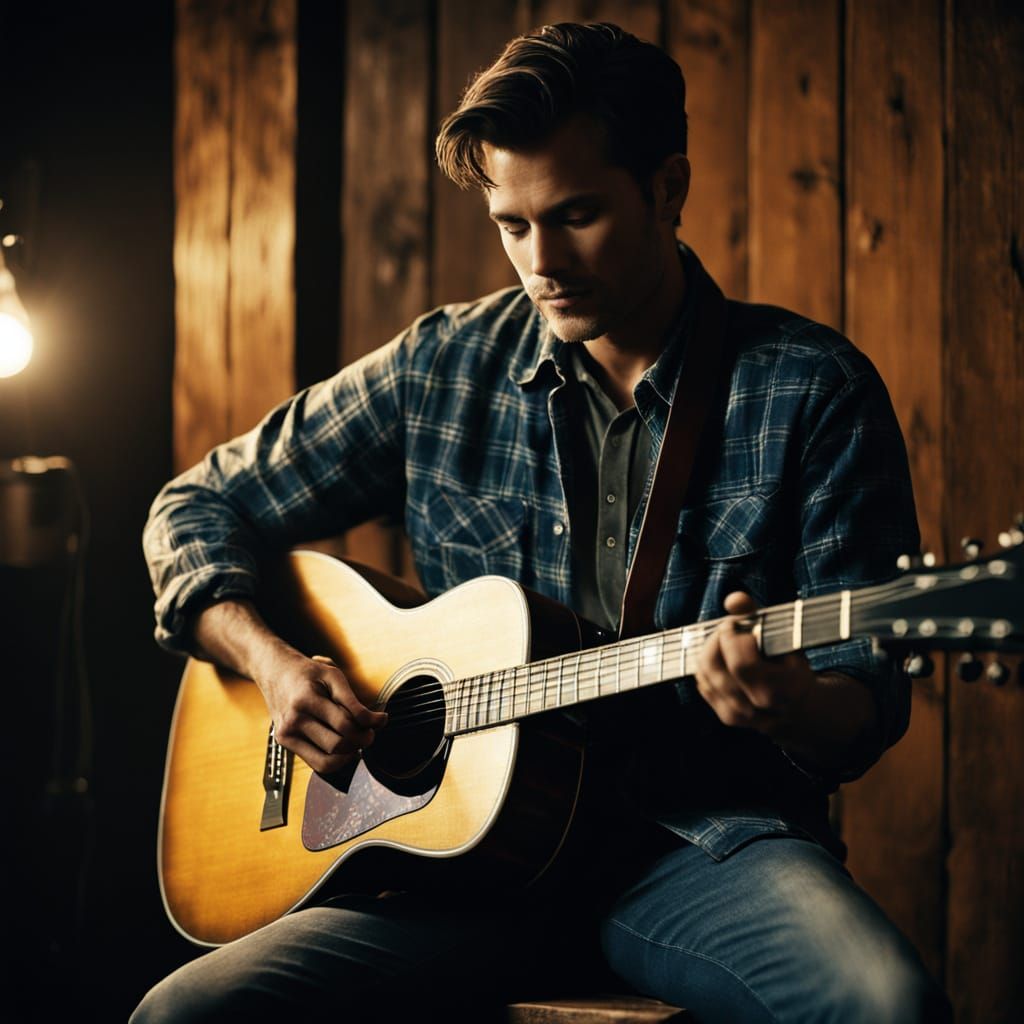 Moody Guitarist in Film Noir Style