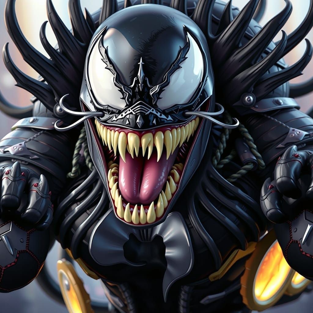 Eerie Chibi Mouse in Venom Costume, Dark Fantasy Art