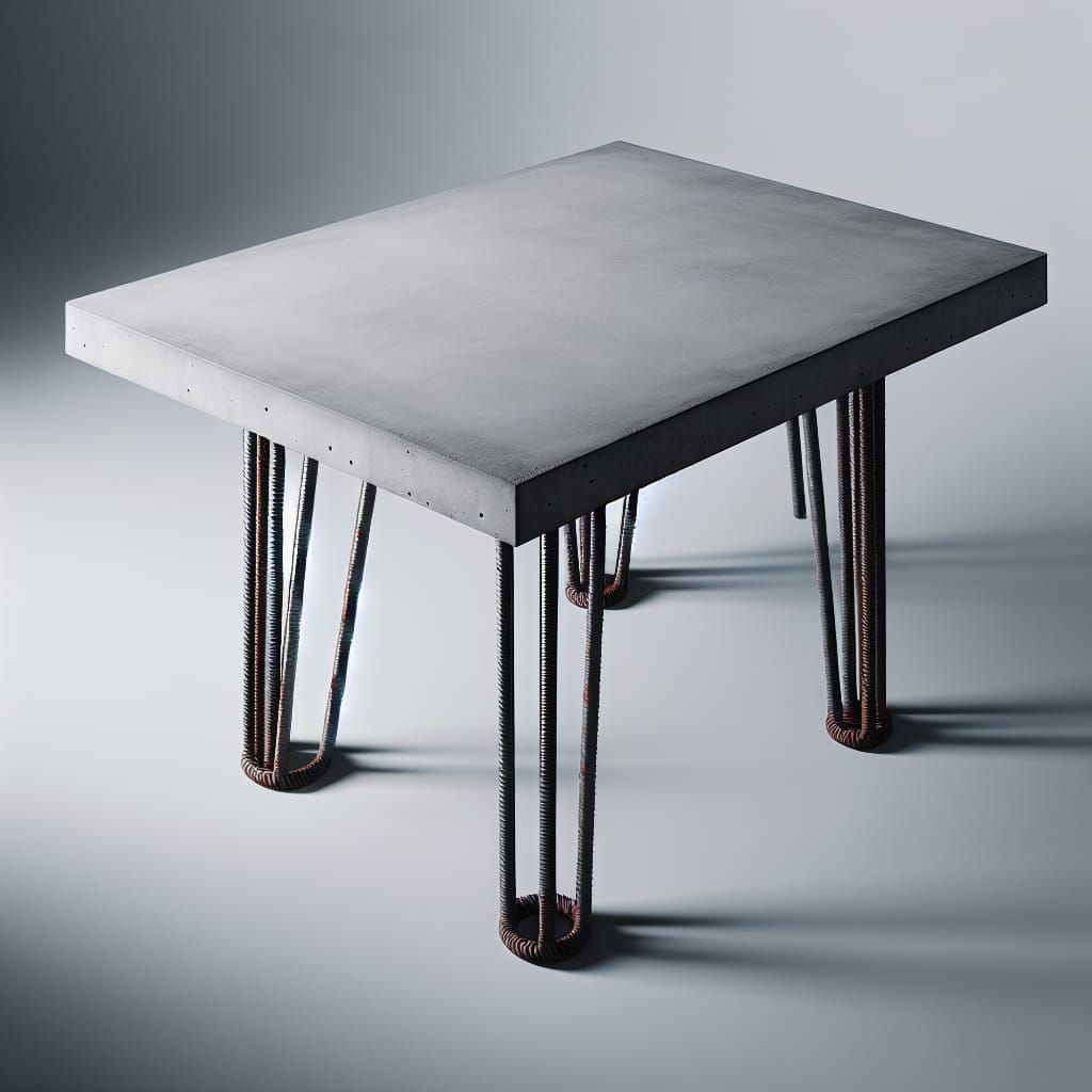 Minimalist Concrete Table with Rebar Legs: Industrial Design