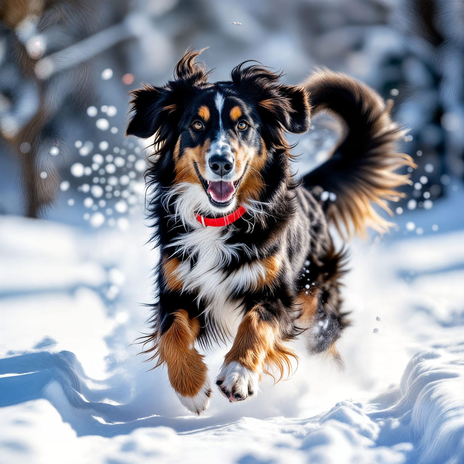 Joyful Afghan Hound Leaping Through Snow in Award-Winning Ph...