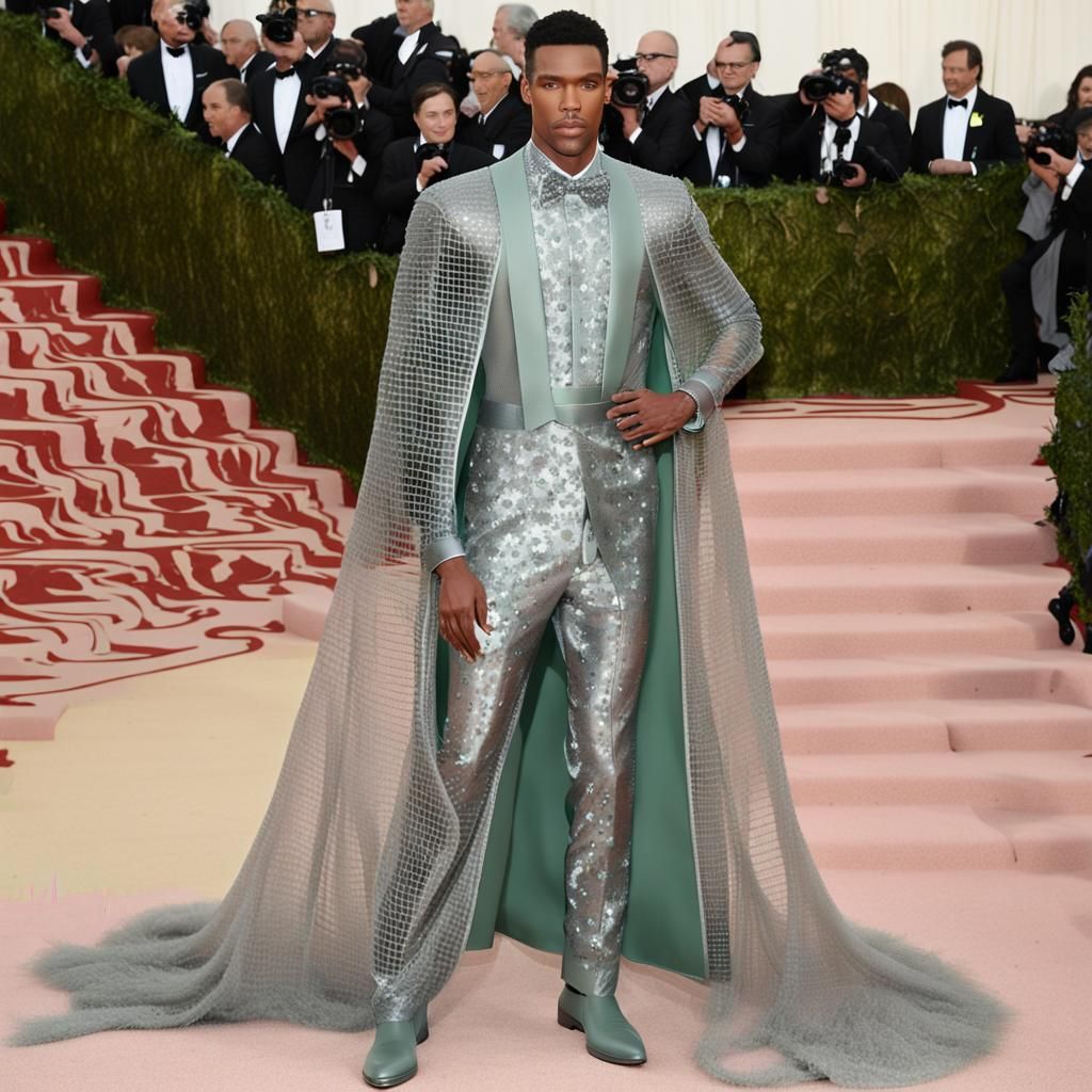 Male Model in Sheer Silver at the MET Gala