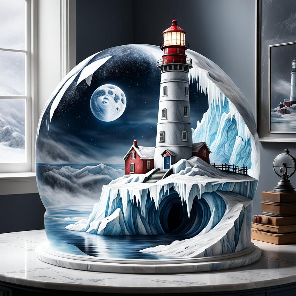 Frozen Lighthouse in Marble Time Capsule
