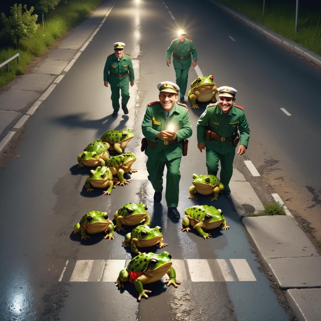 Toads Safely Crossing Road with Patroller Assistance