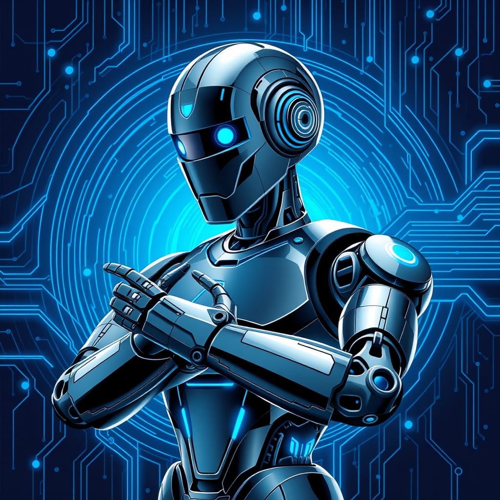 Futuristic Robot Builds Logo in Cyberpunk Style