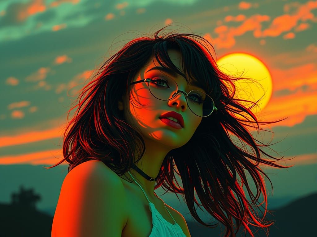 Solarpunk Goddess in Vibrant Volatile Green Dusk