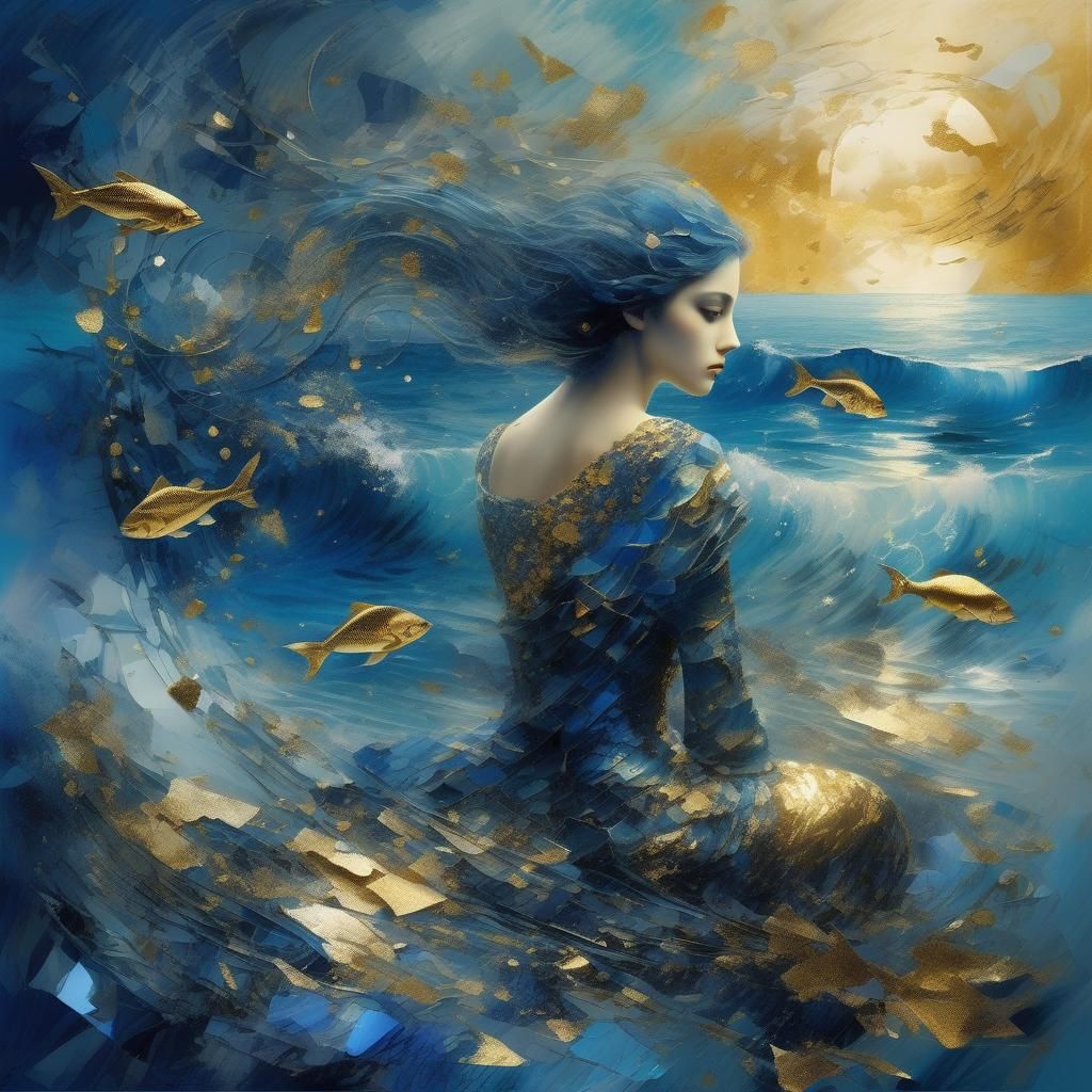 Surreal Seascape with Mermaid Memories in Fantasy Style