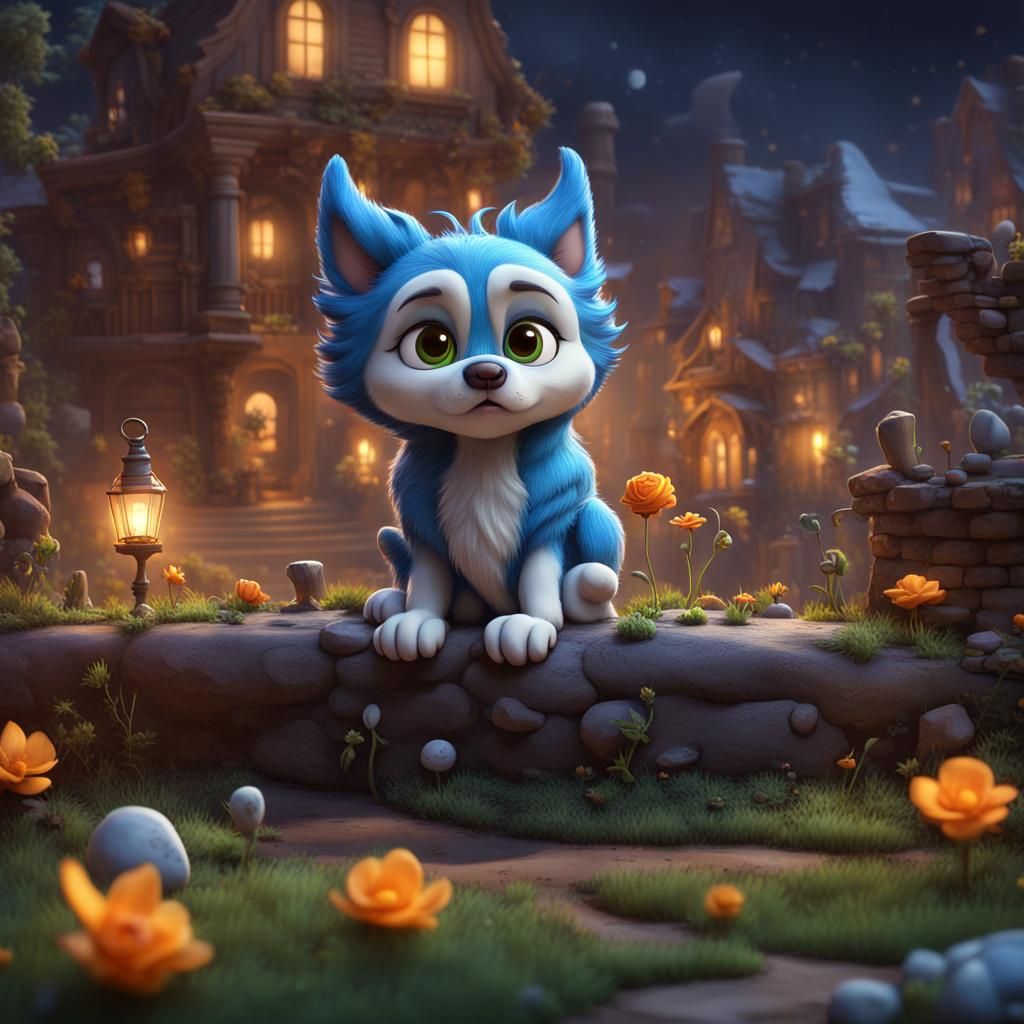 Sad Anthropomorphic Wolf in Chibi Pixar Style