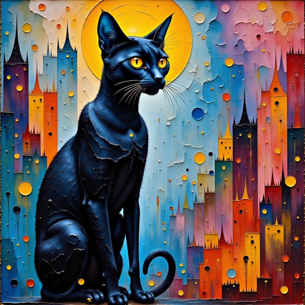 Surreal Abstract Oil Painting of Elongated Feline Form