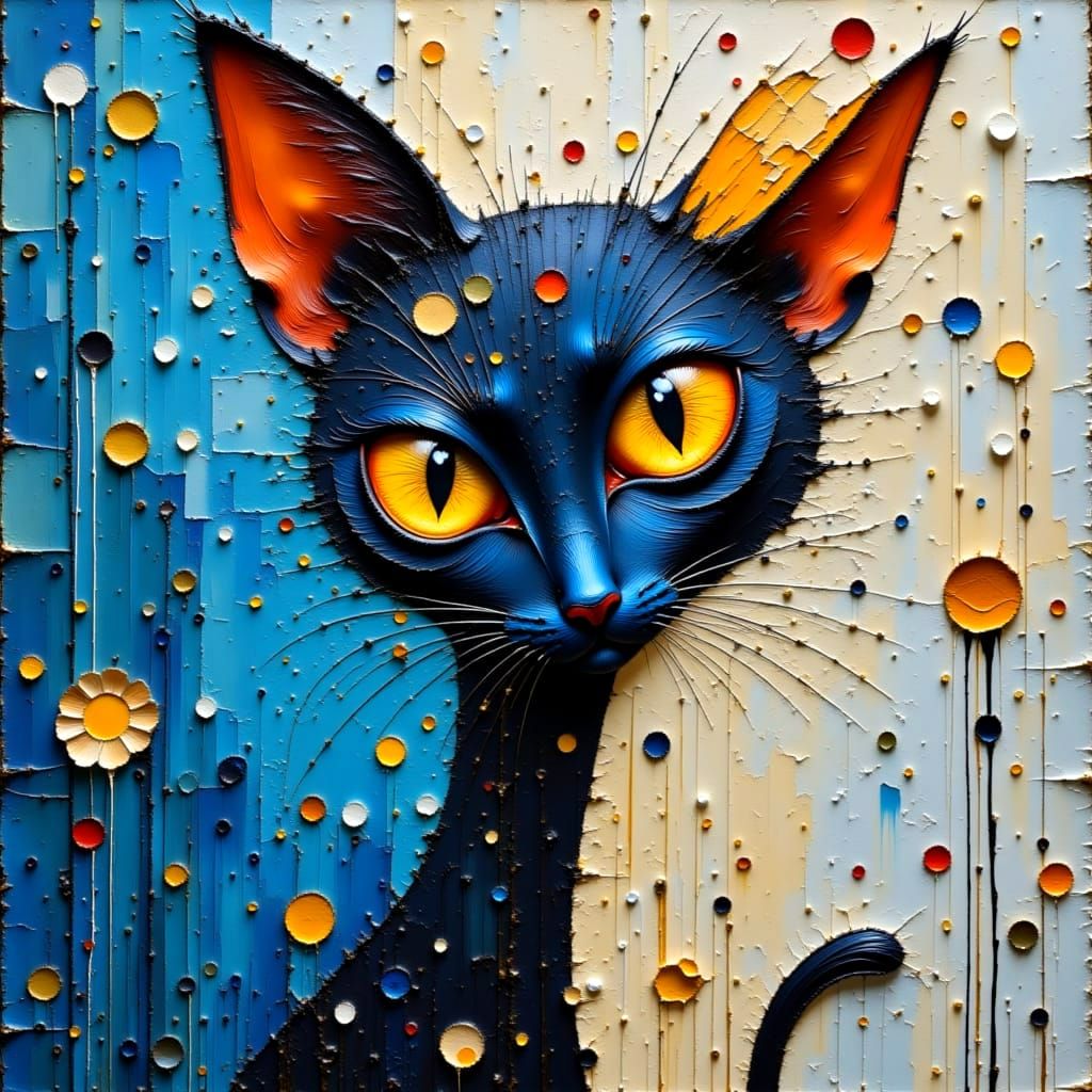 Expressive Oil Painting of a Tall, Slender Feline