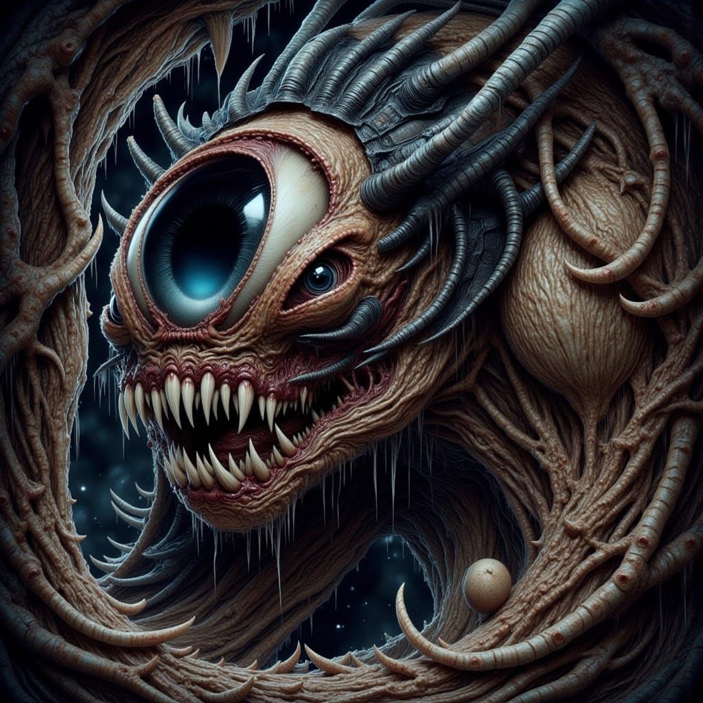 Menacing Biomechanical Eyeball in Dark Fantasy Style