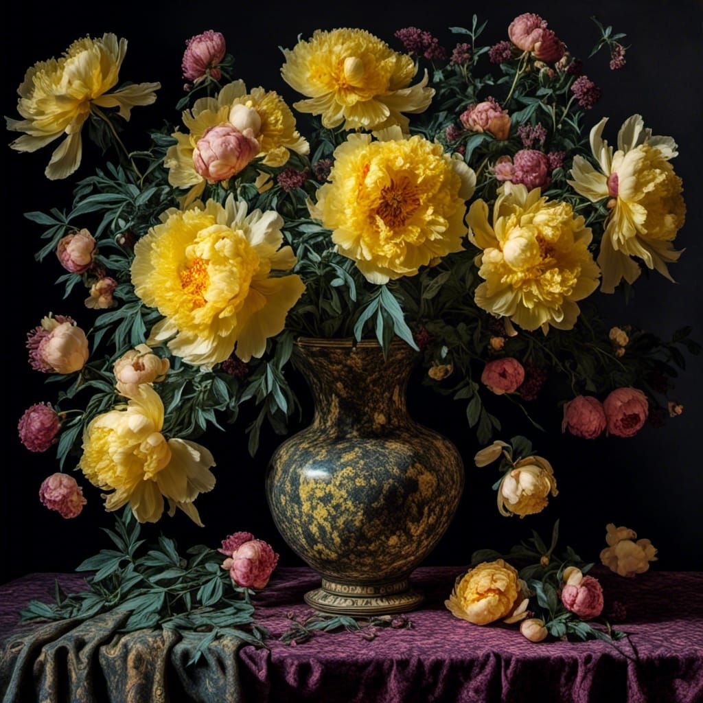 Yellow Peonies in Sunlight: Psychedelic Diorama
