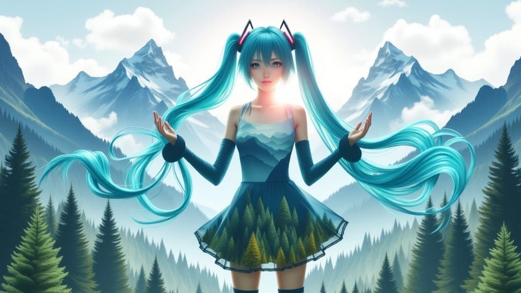 Hatsune Miku on a Majestic Mountain Peak