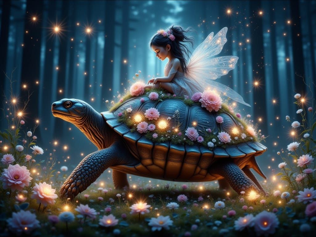 Dreamy Whimsy: A Tiny Girl's Moonlit Stroll with a Majestic ...