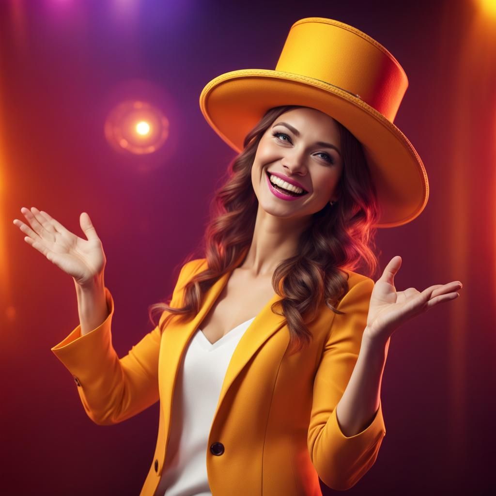 Magician's Assistant with Colorful Backdrop in 4K