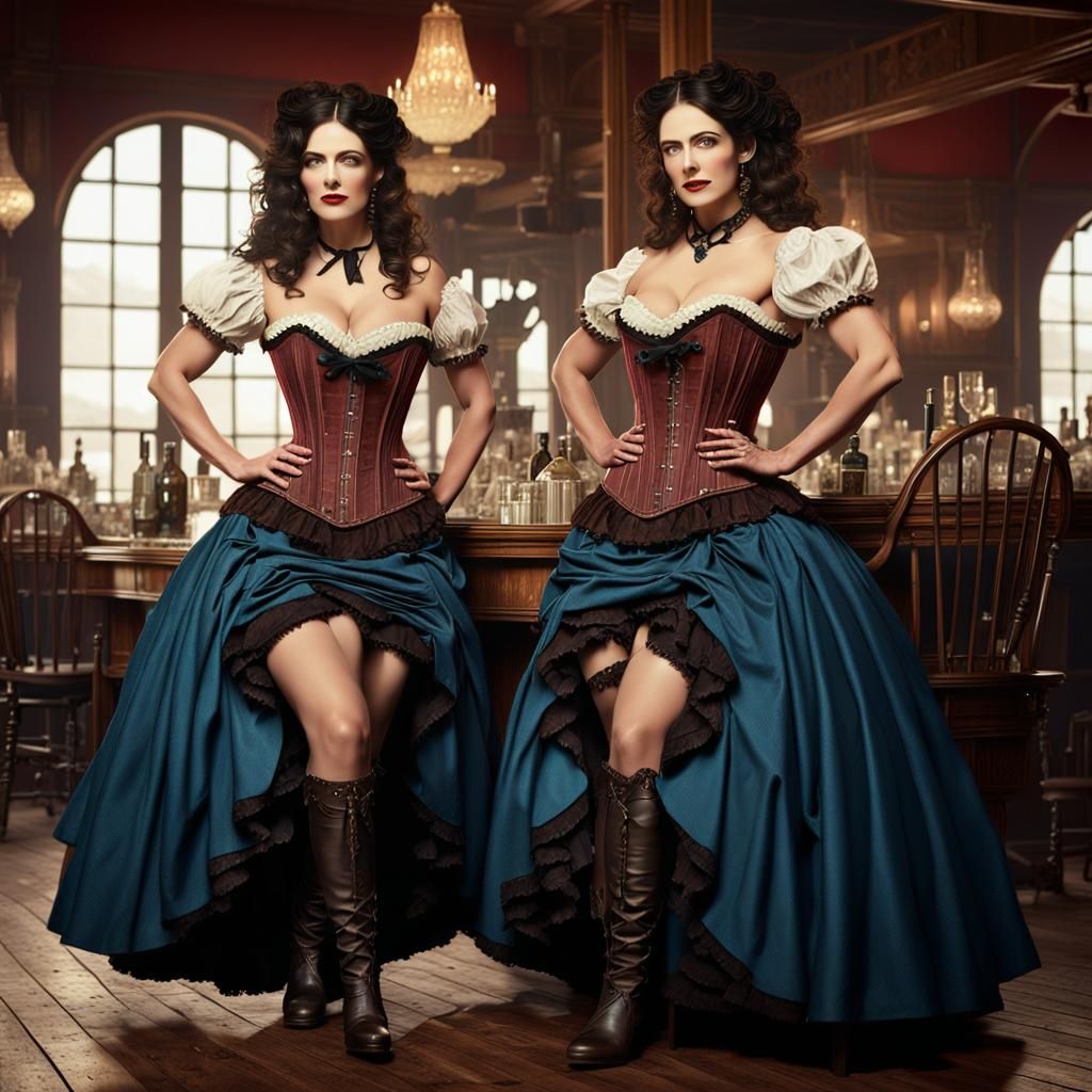 Cowgirls in Saloon: Detailed Matte Painting