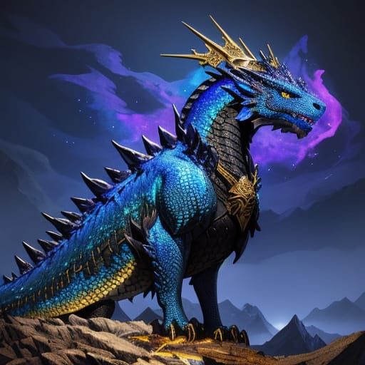 Majestic Dragon with Golden Crown in Alcohol Ink Style